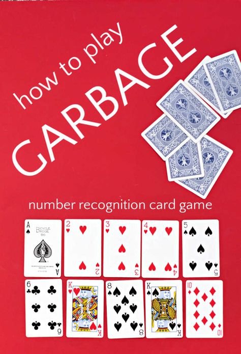 Garbage is an easy card game for kids, from preschoolers working on number recognition to older kids who love playing games. Great card game for classroom time or family game night. How To Play Garbage Card Game, Crazy Eights Card Game Rules, Easy Card Games For Kids, 50th Games, Garbage Card Game, Playful Parenting, Kid Games, Family Card Games, Games Family