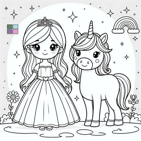 Princess with unicorn Coloring Pages ᗎ Printable Painting Template Printable Unicorn Coloring Pages, Unicorn Template, Unicorn Picture, Printable Painting, Unicorn Printables, Unicorn Coloring, Unique Coloring Pages, Painting Templates, Unicorn Coloring Pages