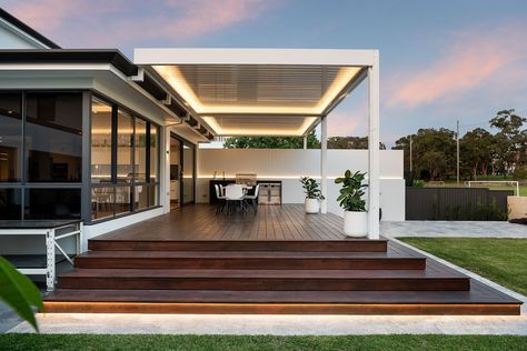 Farm Homes, Louvered Roof, Outdoor Entertainment, Aluminum Extrusion, Roofing Systems, Deck Ideas, Small Patio, Entertaining Area, Back Garden