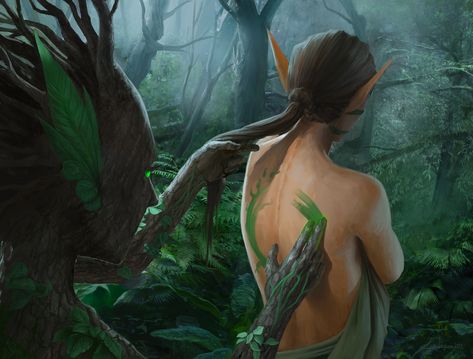 Dnd Feywild, Greek Monsters, Two Worlds Collide, Interesting Characters, Female Artwork, Worlds Collide, Two Worlds, Forest Creatures, Fantasy Images