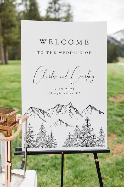 Destination Wedding California, Outdoor Wedding Signs, Mountain Wedding Decor, Wedding In The Mountains, Signage Wedding, Alaska Wedding, Destination Wedding Decor, Wedding California, Personalized Wedding Decor