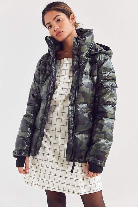 S13 Kylie Quilted Puffer Jacket Kylie Green, Camo Puffer Jacket, Urban Outfitters Jacket, Quilted Puffer Jacket, Almost Perfect, Detachable Hood, Green Camo, Puffer Jacket, Latest Styles