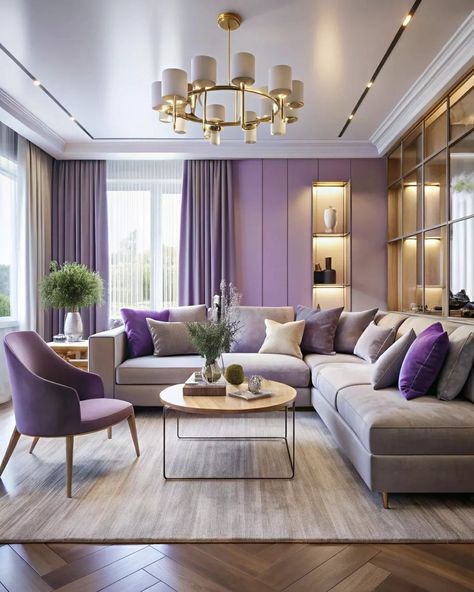 Modern home decor with soft colors #homedecor #modernhouse #softcolors #homeideas #interiordesign #homedesign Lavender Living Room, Lilac Room, Purple Living Room, Modern Minimalist Living Room, Lounge Bar, Beauty Lounge, Minimalist Living, Modern Room, Minimalist Living Room