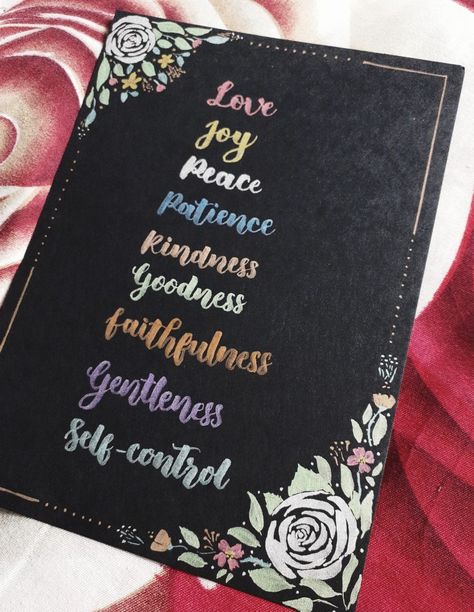 #metallicbrushpens #doms #blackpaper #lettering #florals Border Design On Black Paper, Black Board Border Design, Black Chart Paper Border Design, Fruits Of The Holy Spirit, Chart Paper, Bujo Ideas, Love Joy Peace, Floral Border Design, Creative Corner