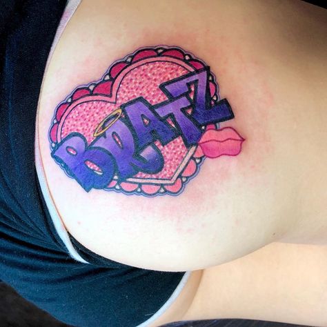 hannah aurora ☭ 💋 on Instagram: “Thank you so much @dollytattoos for making my bratz doll booty dreams come true 💗 @officialbratz” Brat Tattoos For Women, Brats Tattoo, Bratz Logo, Doll Tattoo, Party Tattoos, Fantasy Tattoos, Dope Tattoos For Women, B Tattoo, Minimalist Tattoos