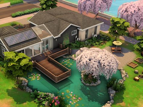 The Sims Resource - Pondside Heaven Sims4 Houses Ideas, House Design Sims 4, Sims4 Houses, Sims4 House, Sims Freeplay Houses, Sims Inspiration, Sims 4 Challenges, Sims Builds, Sims 4 House Plans