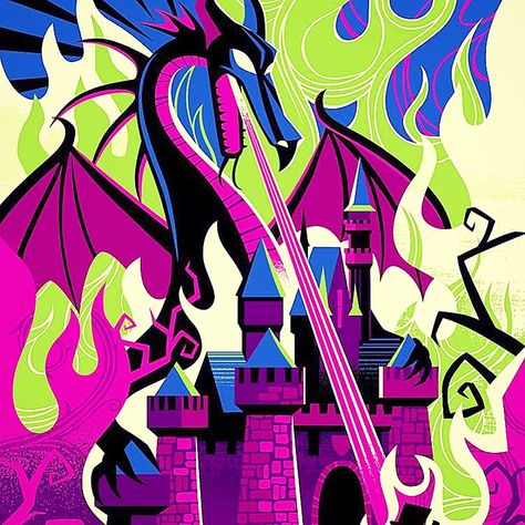 Jeff Granito, Maleficent Dragon, Disney Pop, Disney Rides, 65th Anniversary, Disney Collage, Disney Artwork, Disney Holiday, Disney Films