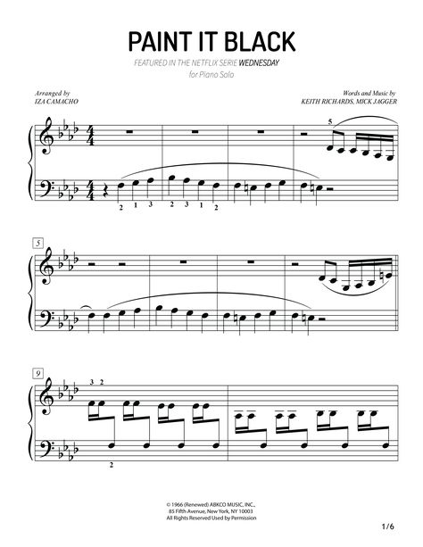 Paint it, Black from Netflix Series "Wednesday" arranged for piano solo. Easy Intermediate level. Play it, easy! Easy Piano Music, Paint It Black, Easy Piano Sheet Music, Easy Piano, Piano Sheet, Netflix Series, Piano Music, Piano Sheet Music, Rolling Stones