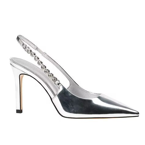 Silver High Heels, Heels High, Shoe Women, Sandal Shoes, Silver Sandals, Low Heel Shoes, Slingback Shoes, Stiletto Sandals, Silver Shoes