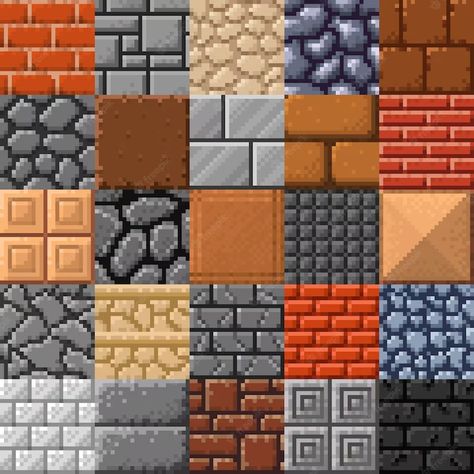 Premium Vector | Tile stone brick or porcelain stoneware and marble roof tiles vector retro 8bit pixel art game surface pattern background of 8 bit pixel cubic brickwork rock gravel or concrete wall blocks Pixel Objects, 8bit Pixel Art, 8 Bit Pixel Art, Game Textures, Piskel Art, Pixel Art Tutorial, Pixel Art Templates, Cool Pixel Art, Framed Map