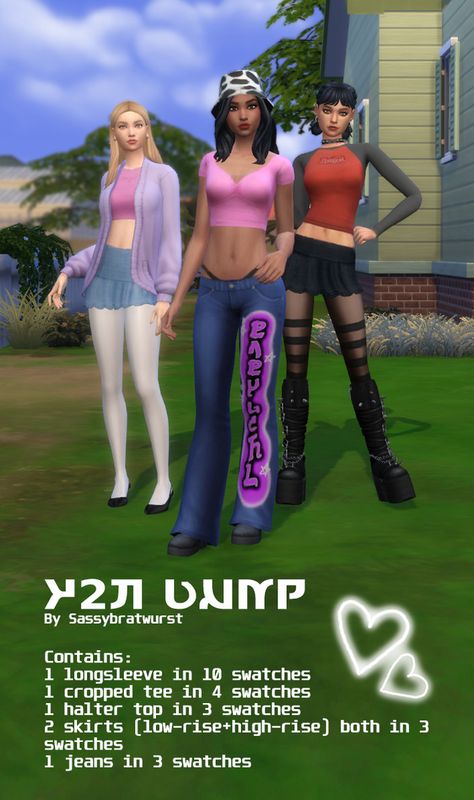 Y2K | Bente on Patreon Sims 4 Cc Low Rise, Tops Sims 4 Cc, Ts4 Patreon, Low Rise Jeans Y2k, Aesthetic Sims, Cc Packs, 2000s Jeans, Sims 4 Gameplay, Illustrated Art