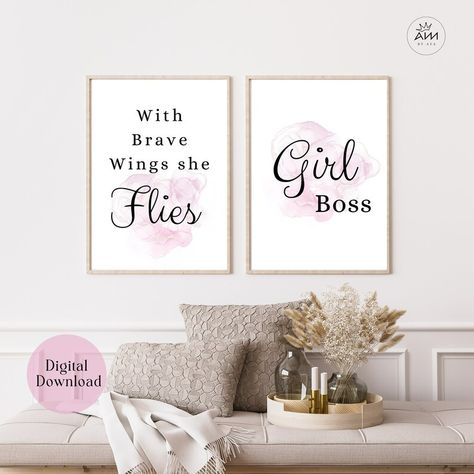 Girl Boss Printable 2 Wall Art Set Motivational Quotes Girl - Etsy Brave Wings, She Girl, Office Room, Digital Wall Art, Wall Art Set, Girl Quotes, Wall Art Sets, Art Set, Room Ideas