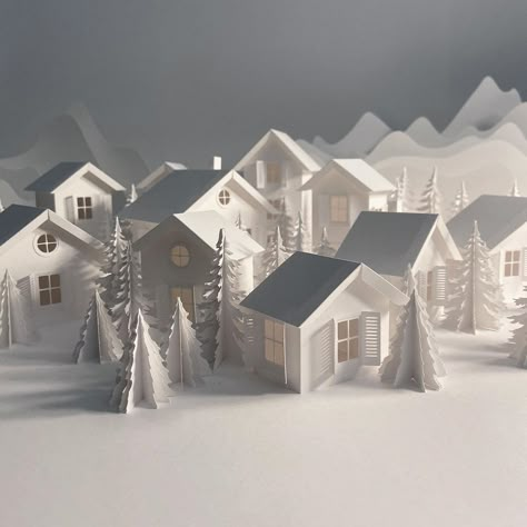 Paper Winter Village, Christmas Wood Decor, Anna Hu, Merry Christmas 2023, Christmas Crib, Winter Market, Cardboard Houses, Decoration Vitrine, Pottery Houses