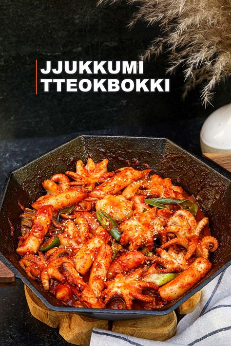 Jjukkumi Tteokbokki Recipe & Video Rice Cake Stir Fry, Spicy Ramen Recipe, Tteokbokki Recipe, Bar Restaurant Design, Architecture Restaurant, Seonkyoung Longest, Korean Rice Cake, Rice Cake Recipes, Spicy Ramen