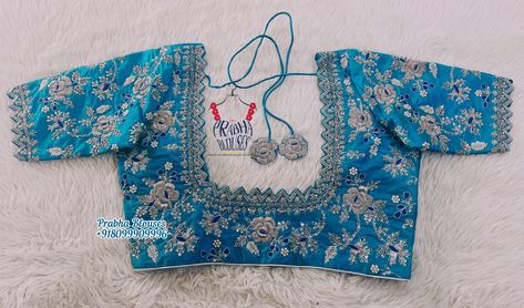 Sky Blue Maggam Work Blouse Designs, Sky Blue Colour Blouse Designs, Sky Blue Blouse, Cut Work Blouse, Maggam Designs, Maggam Blouse, Blue Blouse Designs, Blouse Works, Aari Design