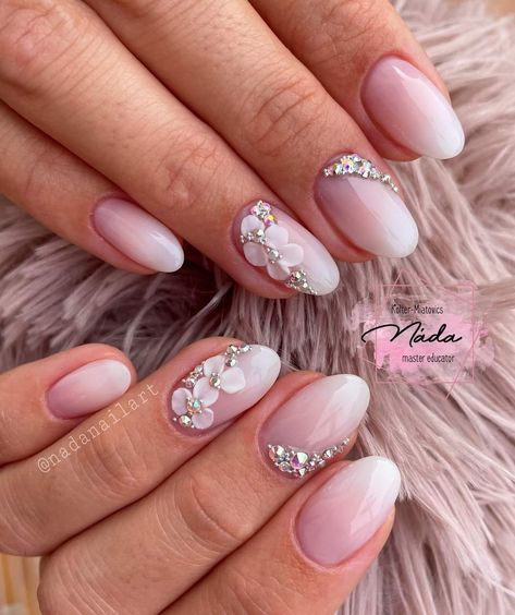 Engement Nails, Bridal Indian Nails, Nails For Bride Wedding Day Indian, Bridal Nails With Stones, Bridal Rhinestone Nails, Bridal Nails Light Pink, Bridal Nails Wedding Elegant White Pink, Extravagant Wedding Nails For Bride, Bridal Pink Nails