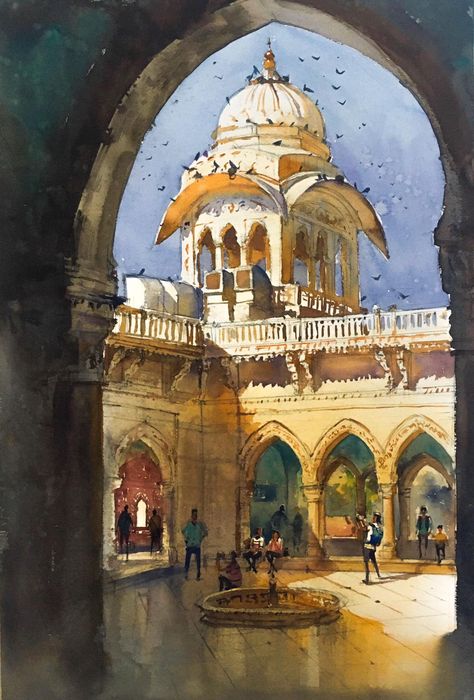 Nishikant Ramesh Palande Welcome To The Dollhouse, Valeria Lukyanova, Mughal Art Paintings, Watercolor Paintings Nature, Art Tutorials Watercolor, Watercolor Architecture, Watercolor Paintings For Beginners, Beautiful Art Paintings, Canvas Painting Landscape