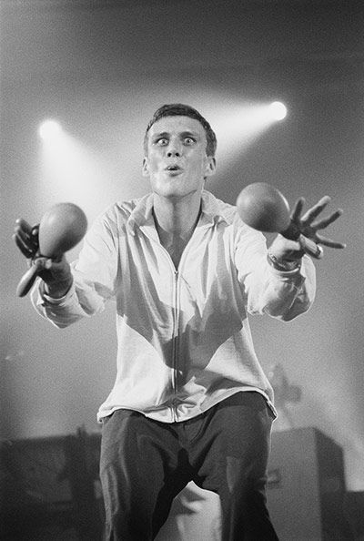 Bez performing with the Happy Mondays at Wembley Arena, November 25, 1990.