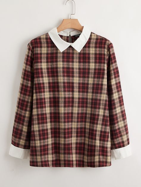 Tartan Blouse, Daily Clothes, Autumn 2022, Cool Graphic Tees, Contrast Collar, Shein Style, Plus Size Blouses, Clothes Collection, Buy Dress