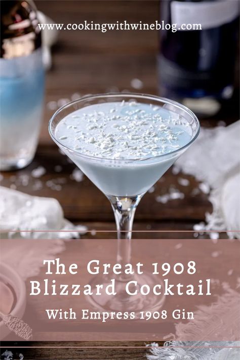 This beautiful winter cocktail will make you smile on the coldest of nights! We know you will love this recipe for The Great 1908 Blizzard Cocktail! The white chocolate liqueur balances perfectly with the striking Empress 1908 Gin, bringing just the right amount of sweetness to balance the lovely botanicals in the gin. Empress Gin Christmas Cocktail, Empress Gin Recipes, Gin Winter Cocktails, Empress Gin Cocktail Recipe, Snowglobe Cocktail, Winter Martini Recipes, Winter Martini, Empress Gin Cocktail, Snowflake Martini