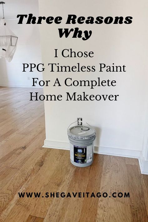 We highly recommend using PPG Timeless paint for a complete home   makeover.  It is stain-resistant, has smooth coverage, and   budget-friendly!  #HomeDepotPartner #HomeDepotxPPG #interiors #paint #interiorpaint Entryway Colors, Ppg Paint Colors, Home Depot Store, Ppg Paint, New Paint Colors, Shiplap Fireplace, Faux Shiplap, Dining Room Spaces, Home Makeover