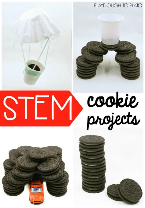 Fun STEM cookie projects! Make parachutes that fly, build garages that fit a Matchbox car and more. Awesome STEM ideas for kids! Edible Stem, Stem Boxes, Stem Centers, Playdough To Plato, Stem Engineering, Stem Elementary, Engineering Activities, Wholesale Crafts, Stem Learning