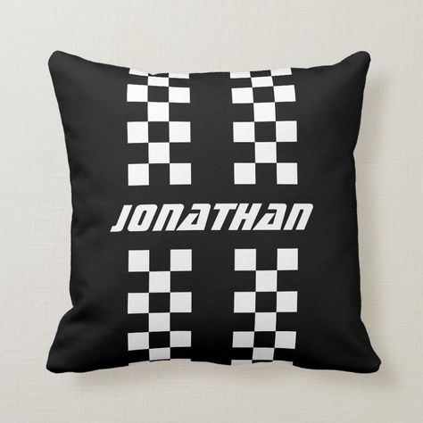 Name Fully Custom Colors Double Checkered Stripes Throw Pillow - car pillows Racing Bedroom, Car Room, Color Checker, Teen Boy Room, Car Tips, Cars Room, Shop Name, Stripe Throw Pillow, Striped Throw