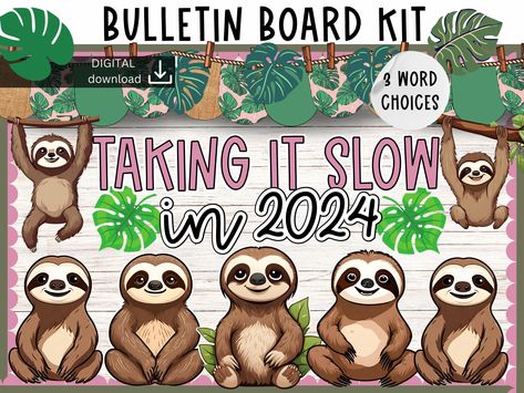 Sloth bulletin board | January classroom Decor | new year Bulletin Board | Funny classroom display | easy bulletin board | seasonal bulletin by SlidesAndStyle on Etsy Sloth Bulletin Board Ideas, Sloth Bulletin Board, Frog Bulletin Boards, New Year Bulletin Board, Easy Bulletin Board, Easy Bulletin Boards, January Classroom, Classroom Display, Banner Letters