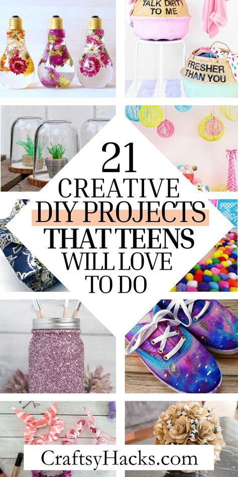 Dive into this treasure trove of DIY projects for teens! Whether you’re a parent looking to do activities with kids or a teen searching for easy teenage crafts projects, our selection will inspire endless hours of fun. Crafts To Do With Stuff Around The House, Teen Arts And Crafts, Crafts For Preteens, Crafts For Teens To Make For Room, Crafts For Teen Boys, Teen Craft Ideas, Projects For Teenagers, Craft Ideas For Teens, Teen Summer Crafts