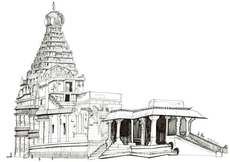 Day 8 Inktober 2015: Brihadeeshwara Temple/ Periya Kovil Thanjai Periya Kovil Drawings, Tanjore Temple, Brihadeeswarar Temple, Abstract Geometric Pattern Design, Temple Images, Tamil Culture, 3d Portfolio, Temple Drawing, Shiva Sketch