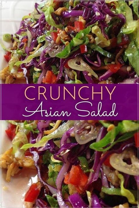 So excited about this Crunchy Asian Salad recipe on the menu today. This salad packs a lot of crunch with the toasted sesame seeds, almonds and ramen noodles. This recipe makes a ton, serves twelve to sixteen generously, so it’s perfect for potlucks, picnics and barbecues. I think it’s going to be one of your favorites this summer. Crunchy Asian Salad, Asian Salad Recipe, Crunchy Salad, Asian Salad, Salad Wraps, Cabbage Salad, Toasted Sesame Seeds, Spinach Salad, Salad Bar