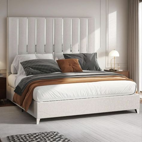 PRICES MAY VARY. 58" Tall Headboard: The Jocisland velvet queen size bed frame has a 58" tall headboard suit for any modern decor room, also ideal for high-ceiling rooms. Can stay mattress securely in place without slipping. Luxury Silver Plating Decor: Our cream queen bed boasts silver mirrored metal plating strips on the tall headboard and sturdy metal legs, adding a luxurious touch to your modern bedroom. No box spring needed. Soft Velvet Bed Frame: Covered in soft velvet fabric, this queen-s Velvet King Size Bed, Headboard Velvet, Velvet Bed Frame, Modern Style Bedroom, Velvet Upholstered Bed, Tall Headboard, King Size Bed Frame, Queen Size Bed Frames, King Bed Frame