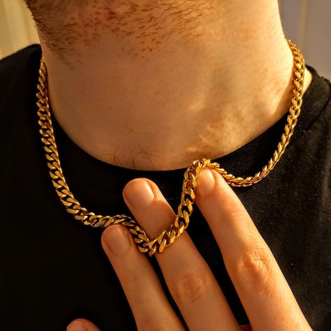 Thick Gold Chain Necklace, Men's Necklace Gold, Mens Gold Chain Necklace, Cuban Link Chain Men, Gold Necklace For Men, Gold Bracelets Stacked, Thick Gold Chain, Gold Cuban Link Chain, Cuban Link Necklace