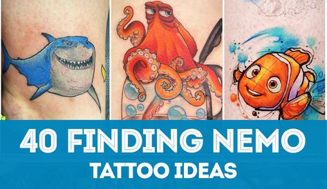 Huge list of ideas for Finding Nemo tattoo designs. Get inspired! This famous fish has become a popular tattoo theme for Disney fans. Finding Nemo Tattoo Ideas, Nemo Tattoo Ideas, Finding Nemo Tattoos, Hank Finding Dory, Finding Nemo Tattoo, Tattoo Ideas Disney, Dory Tattoo, Nemo Tattoo, Ideas For Tattoos