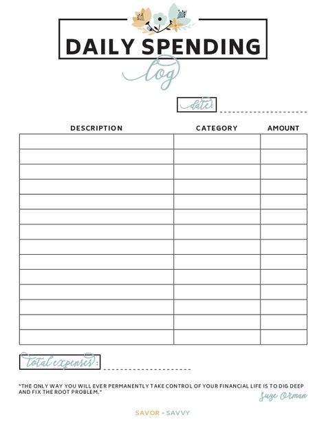 Free Daily Spending Log Printable Sheet/Tool |Finances| - Savor + Savvy Daily Spending Log, Daily Expenses Tracker Printable, Daily Expense Tracker Printable Free, Daily Spending Tracker Free Printable, Monthly Bill Payment Log, Daily Spending Tracker, Financial Printables, Daily Expense Tracker, Bill Tracking