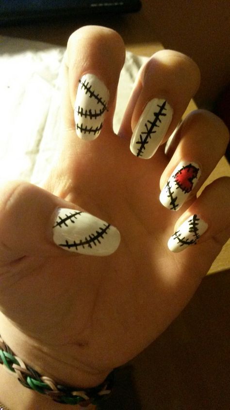 Vixx - Voodoo doll nail Art by Jade Black Voodoo Doll Nail Art, Zombie Nails Acrylic, Skelanimals Nails, Voodoo Nails Design, Ruby Gloom Nails, Korn Nail Art, Mail Art Short Nails, Teeth Nails Art, Nail Ideas Simple Design