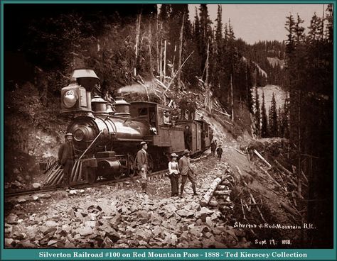 red mountain pass | silverton railroad 100 on red mountain pass 1888 image m00443 216k Colorado Mines, Colorado Railroad, Colorado Towns, Old Steam Train, Red Mountain, Railroad History, Mountain Pass, Train Art, Old Trains