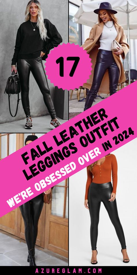 Get inspired by 17 fall leather leggings outfits for 2024, where casual meets dressy in a collection of stylish looks. Featuring black and brown faux leather options, these outfits are perfect for work, parties, or even a night out. Pair your black faux leggings with a tailored jacket for a polished office look, or go casual with a chunky knit for those cooler fall days. These outfits are designed to be both fashionable and functional. Leather Leggings For Fall, Looks With Faux Leather Leggings, Black Faux Leggings Outfit, Faux Leather Work Outfit, Outfit Ideas With Faux Leather Leggings, How To Style Black Leather Leggings, Pleather Leggings Outfit Fall, Black Leather Leggings Outfit Night, What To Wear With Black Leather Pants