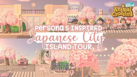 My very first ACNH video! We are touring my second citycore DA, which is based on Tokyo and Persona 5 ! It was so much fun going back to this Japancore island with all of the cherry blossoms and urban areas #acnh #animalcrossing #acnhinspo #citycore #japancore #persona5 Acnh Urban Island, Acnh Cherry Blossom Road Design Code, Japanese Island Acnh, Cherry Blossom Island Acnh, Acnh Sakura, Acnh Cherry Blossom, Japanese Citycore Acnh, Citycore Acnh, Acnh Pink Citycore