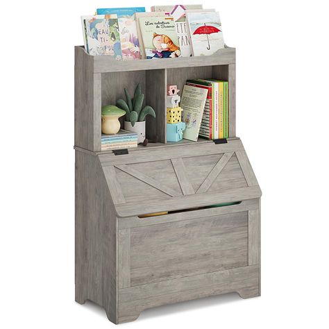 PRICES MAY VARY. Ample Storage Capacity - This wooden kid's storage cabinet offers an extra-large toy storage chest with a flip-top lid, and 3 open compartments for displaying books and other items. A versatile kid's bookshelf and toy storage organizer provides plenty of space to keep toys and books neatly and helps to cultivate children's habits of organizing. Multifunctional Kid's Furniture - With a 2-tier children's bookcase and a toy storage box, this nursery bookshelf storage cabinet is per Kindergarten Hallway, Bookshelf And Toy Storage, Bookshelf Toy Storage, Toy Storage Cabinet, Nursery Gray, Large Toy Storage, Floating Storage Shelves, Wood Toy Box, Toy Storage Chest