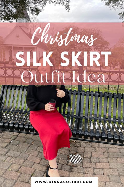 Tis' the Season for fun festive outfits! Check out the post for inspiration on how to style a silk skirt for Christmas! Style A Silk Skirt, Fall Maternity Dress, Silk Skirt Outfit, Outfit For Christmas, Airplane Travel Essentials, Festive Outfits, Traditions To Start, Fall Maternity, Toddler Mom