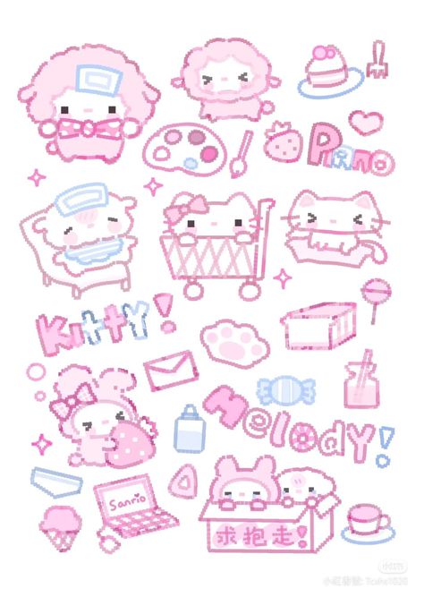 Cute Stickers Printable Kawaii Stamps, Hello Kitty Crafts, Cute Easy Doodles, Hello Kitty Drawing, Little Doodles, Hello Kitty Iphone Wallpaper, Easy Doodles Drawings, Cute Doodles Drawings, Bullet Journal Doodles