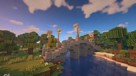 Jungle Minecraft, Minecraft River, Minecraft Bridge, Bridge Ideas, Minecraft Building Ideas, Japanese Bridge, Minecraft Castle, River Bridge, Wildest Fantasy