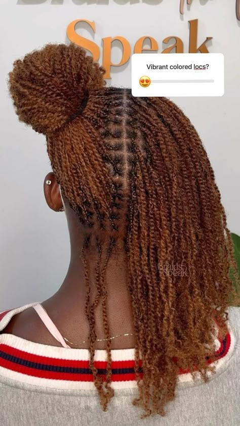 Human Hair Styling, Microtwistlocs Styling, Microlocs Twists With Extensions, Geritol Benefits, Micro Mini Twists With Extensions, Copper Colored Microlocs, Natural Extensions Hair, All Back With Natural Hair, Braids On Sisterlocks