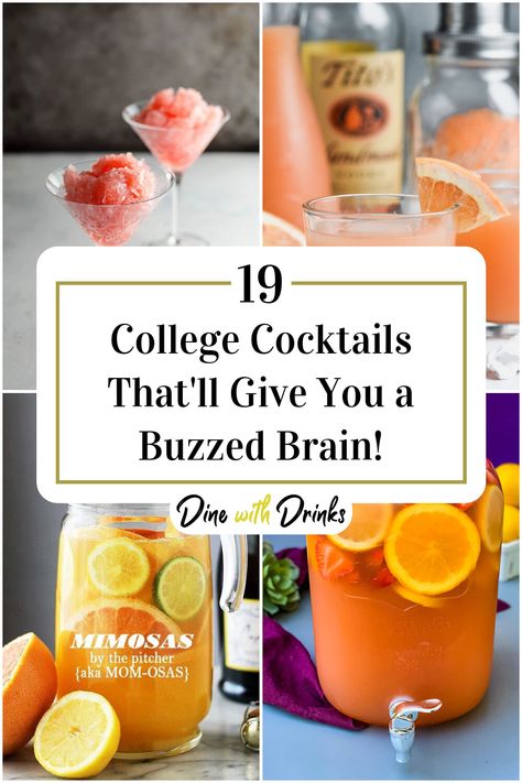 Collage of 4 college cocktails. Pre Game Drinks Alcohol, Pregame Drinks Alcohol, College Cocktail Recipes, College Alcoholic Drinks, College Cocktails, College Party Drinks, Pregame Drinks, College Drinks, Easy Mixed Drinks