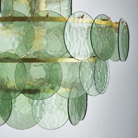 Green Glass Chandelier, Living Room Lighting Ideas Ceiling, Coloured Chandelier, Green Chandelier, Tiered Chandelier, Metal Ceiling Lighting, Tier Chandelier, زجاج ملون, Green Colours