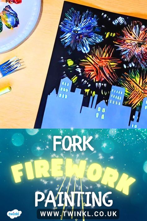 Fork Fireworks Painting Bonfire Night Crafts, Painting Activity For Kids, Fireworks Painting, Fork Crafts, Firework Painting, Fire Works, Painting Activities, Bonfire Night, Activity For Kids