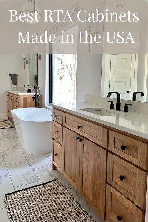 best rta cabinets made in USA White Oak Bathroom Cabinets Vanities, Light Oak Vanity Bathroom, Natural Oak Bathroom Vanity, Off White Bathroom Vanity, Knotty Alder Bathroom Vanity, White Oak Bathroom Cabinets, White Oak Vanity Bathroom, Oak Vanity Bathroom, Off White Bathroom