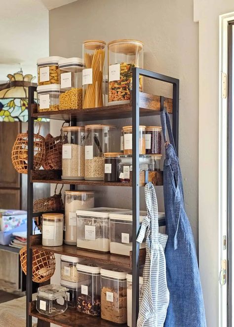 Maximize your kitchen's potential with pantry open shelves! Embrace the beauty of organized chaos as you display jars, spices, and essentials in style. Elevate your cooking experience with easy access to everything you need, creating a functional and visually stunning culinary space. Pantry Open Shelves, Kitchen Without Pantry, Pantry Shelving Units, Pantry Solutions, No Pantry, No Pantry Solutions, Open Pantry, Apartment Hacks, Pantry Shelving