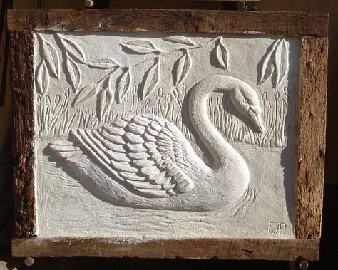 Pargeting of swan Clay Swan Sculpture, Soap Relief Carving, Low Relief Sculpture Clay, Clay Relief Tiles, Clay Swan, Low Relief Sculpture, Ceramic Relief, Prehistoric Cave Paintings, Easy Clay Sculptures